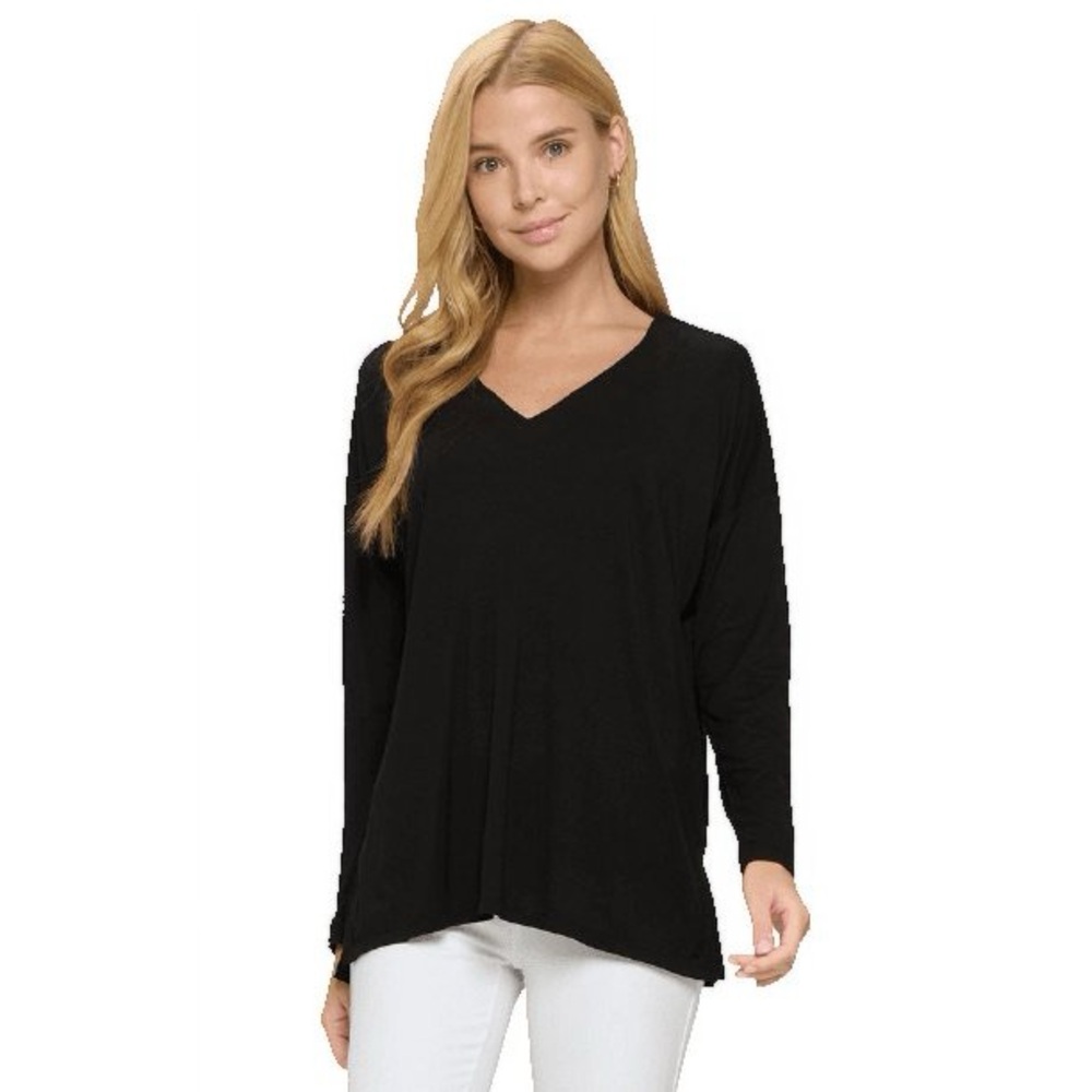 Yelete Black Long Sleeve V-Neck Top
